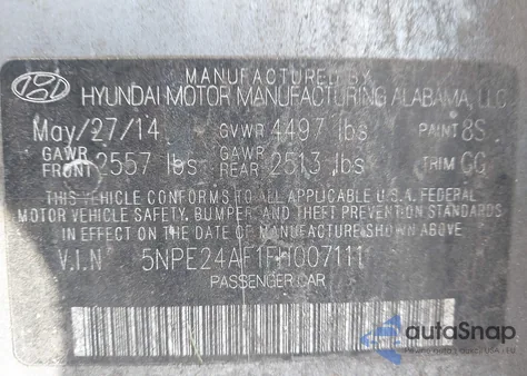 2015 Hyundai Sonata Se from USA, damaged, VIN 5NPE24AF1FH007111